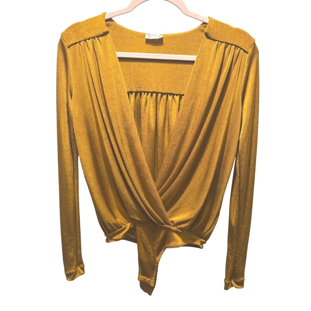 Free People Cleo Gold Wrap Bodysuit XS Y2K Glam Party Night Out